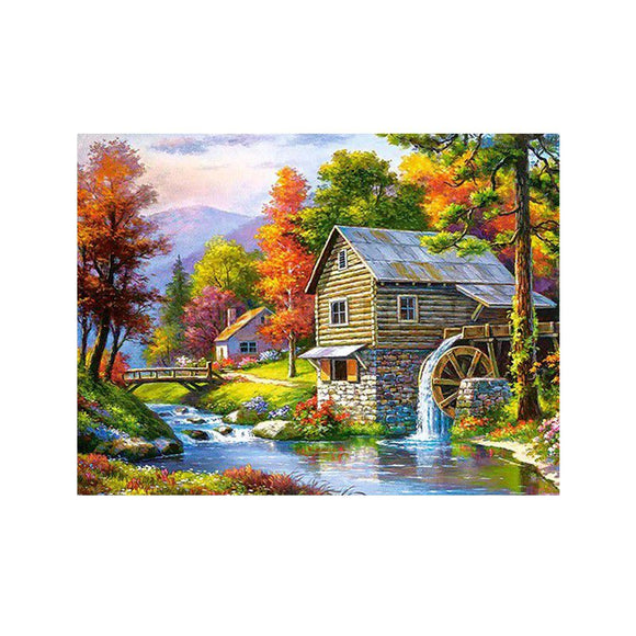 Diamond Painting DIY Kit, Round diamonds, 40x30cm- Cabin in the Forest