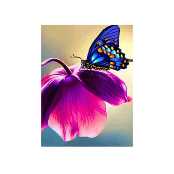 Diamond Painting DIY Kit,Full Drill, 40x30cm- Blue Butterfly in Pink