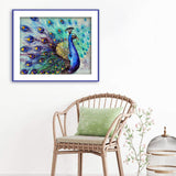 Diamond Painting DIY Kit,Full Drill, 50x40cm- Blue Peacock