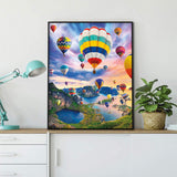Diamond Painting DIY Kit,Full Drill, 50x40cm- Hot Air Balloon and Lakes