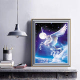Diamond Painting DIY Kit, Round diamonds, 40x30cm- Pegasus and Moon