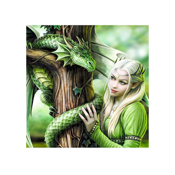 Diamond Painting DIY Kit,Full Drill, 40x40cm- Dragon Fairy/Witch