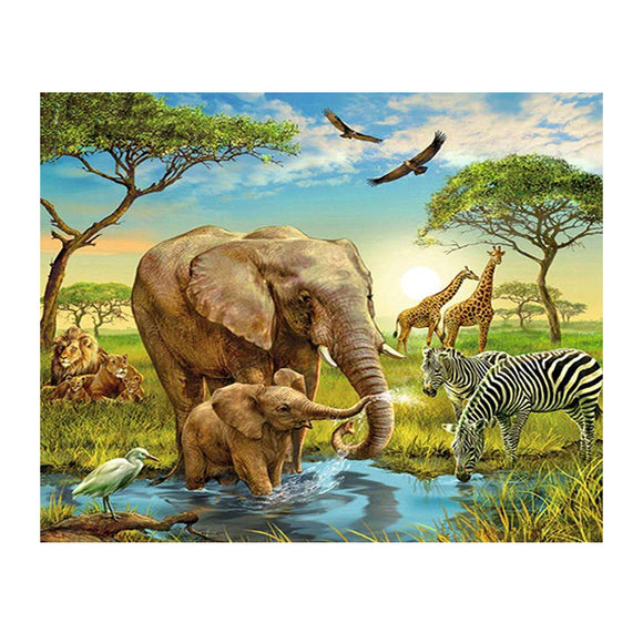 Diamond Painting DIY Kit,Full Drill, 50x40cm-African Savannah (New Tool Set)