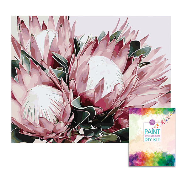 Easy Craft Paint by Number DIY Kit, 50x40cm- Beautiful Proteas Pink (New Tube)