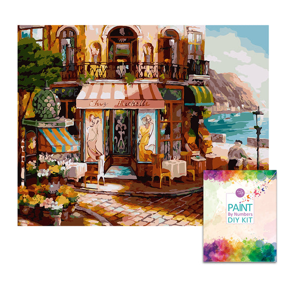 Easy Craft Paint by Number DIY Kit, 50x40cm- Little Cafe by the Corner (New Tools)