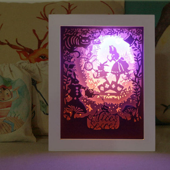 3D Paper Cutting Light Box, Wooden Frame (White) - Alice