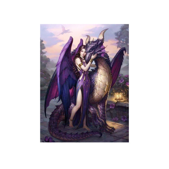 Diamond Painting DIY Kit,Full Drill, 40x30cm- Purple Dragon and Dark Angel