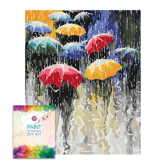 Easy Craft Paint by Number DIY Kit, 50x40cm- Colorful Umbralla in Rain (New Tube)