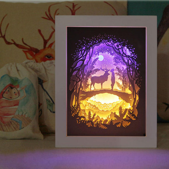 3D Paper Cutting Light Box, Wooden Frame (White) - Deer me