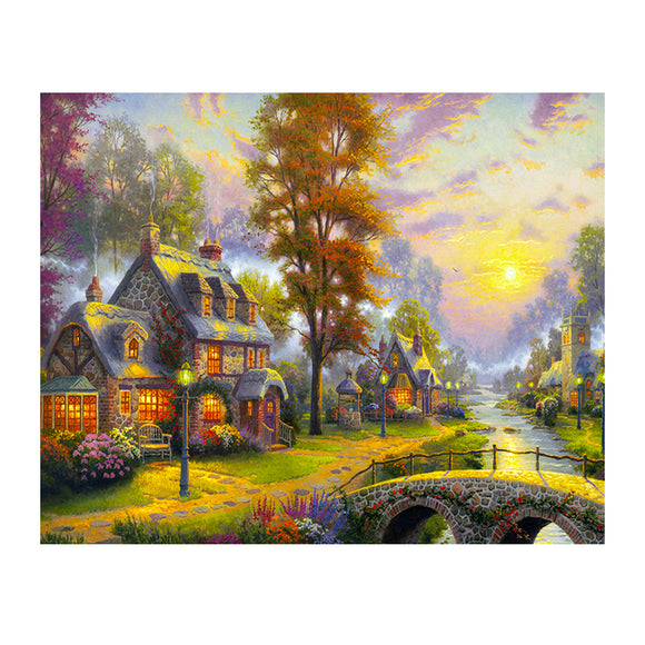 Diamond Painting DIY Kit,Full Drill, 50x40cm- Cabin and Bridge