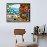 Diamond Painting DIY Kit,Full Drill, 50x40cm- Coffee Shop by the Lake