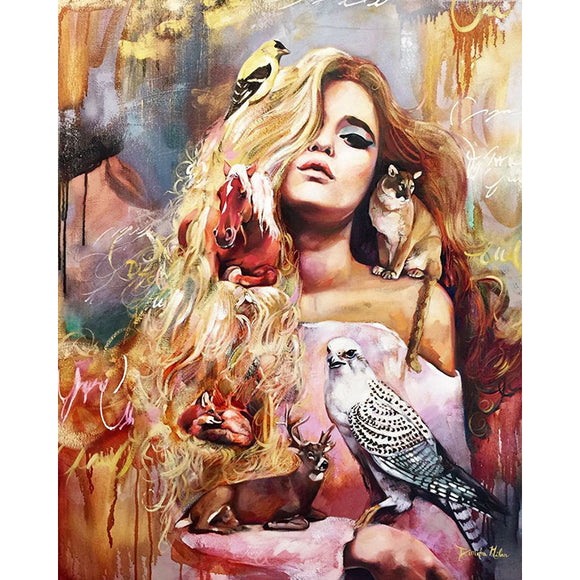 Diamond Painting DIY Kit,Full Drill, 50x40cm- Beautiful Woman and Birds