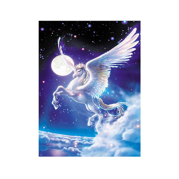 Diamond Painting DIY Kit, Round diamonds, 40x30cm- Pegasus and Moon