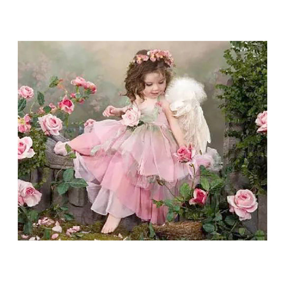 Diamond Painting DIY Kit,Full Drill, 50x40cm- Little Angel with Flowers