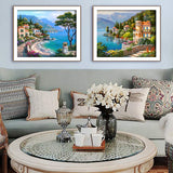 Diamond Painting DIY Kit,Full Drill, 50x40cm- Flowers and Seaside Town