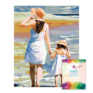 Easy Craft Paint by Number DIY Kit, 50x40cm- Mother and Child on Beach