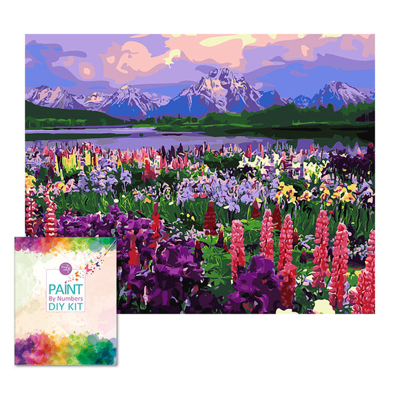 Easy Craft Paint by Number DIY Kit, 50x40cm- Flower and Mountain (New Tube)