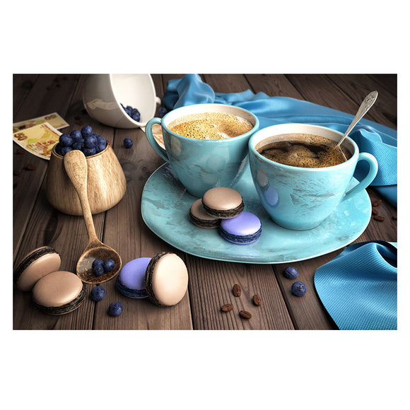Diamond Painting DIY Kit,Full Drill, 45x30cm-Blue Cup of Coffee and Cookies