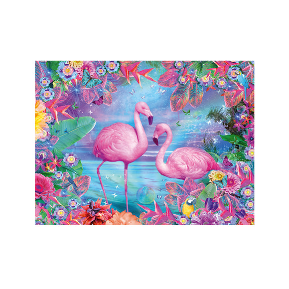 Diamond Painting DIY Kit, Full Drill 40x30, 50x40 - Flamingo in Flowers