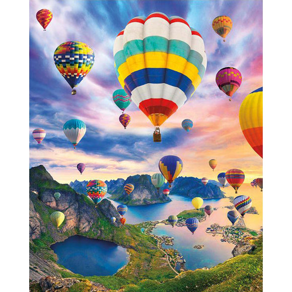 Diamond Painting DIY Kit,Full Drill, 50x40cm- Hot Air Balloon and Lakes