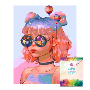 Easy Craft Paint by Number DIY Kit, 50x40cm- Girl with Space Glasses