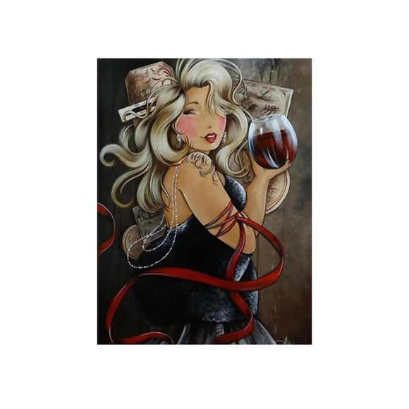 Diamond Painting DIY Kit,Full Drill, 40x30cm- Lifestyle: A Glass of Wine