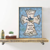 Diamond Painting DIY Kit,Full Drill, 40x30cm- Faith: Hope and Love