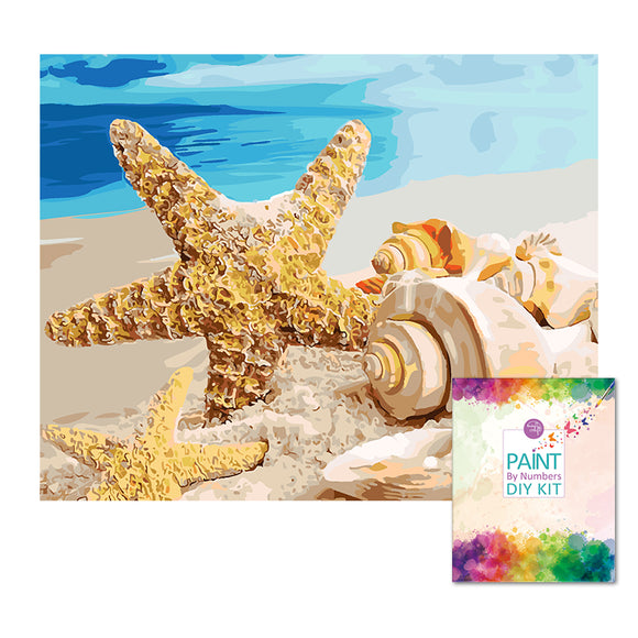 Easy Craft Paint by Number DIY Kit, 50x40cm- Starfish, Seashells, Beach (New Tube)