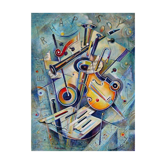 Diamond Painting DIY Kit,Full Drill, 40x30cm- Abstract Musical Instruments