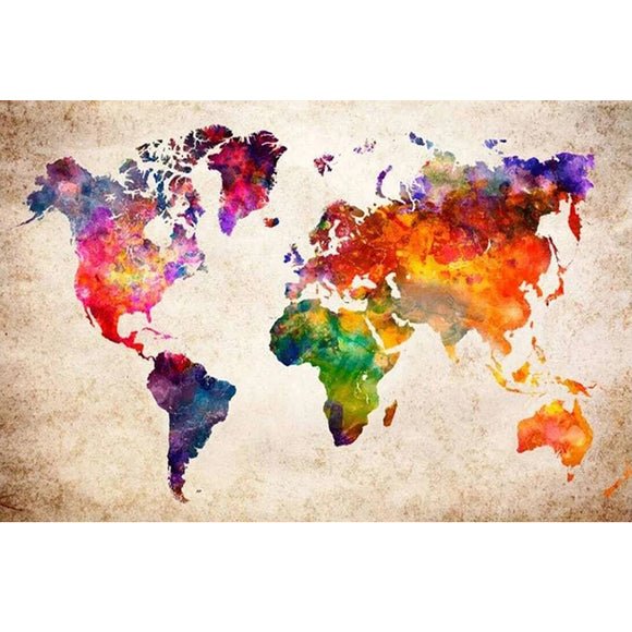 Diamond Painting DIY Kit,Full Drill, 60x40cm- Colorful World Map (New Tool Set)