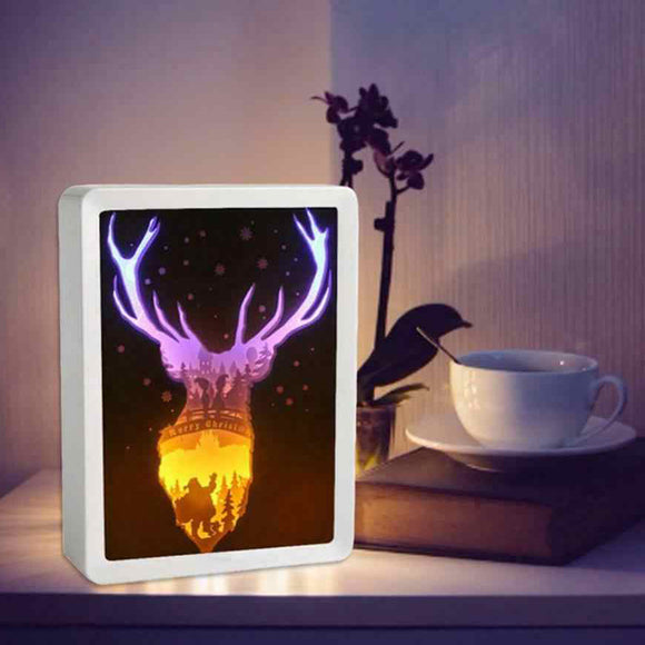 Fully Assembled 3D Paper Cutting Light Box, ABS Frame (White) - Christmas Deer