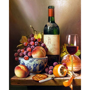 Diamond Painting DIY Kit,Full Drill, 50x40cm- Fruit and Wine Painting