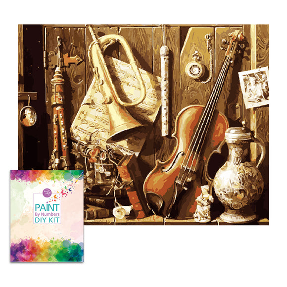 Box damage sale, limited quantity -- Easy Craft Paint by Number DIY Kit, 50x40cm- Musical Instruments