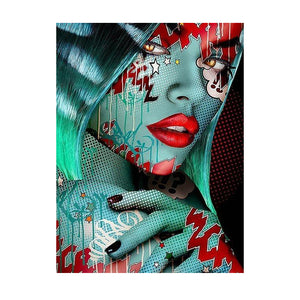 Diamond Painting DIY Kit,Full Drill, 40x30cm- Pop Art (Girl with Red Lips)