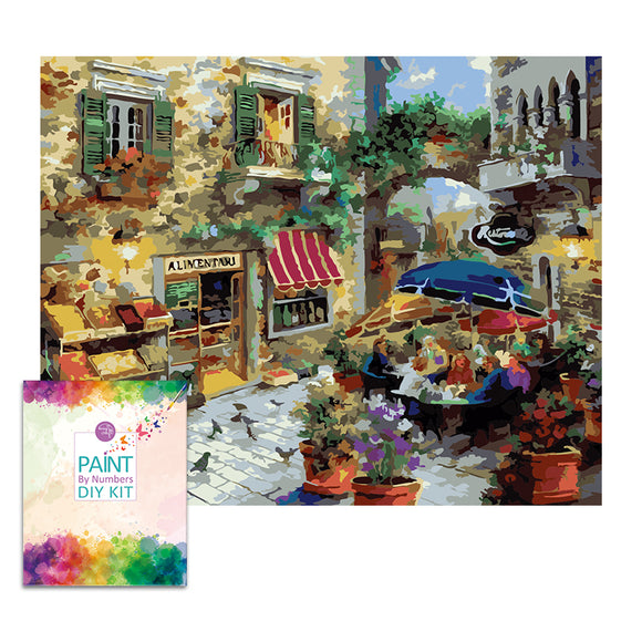 Easy Craft Paint by Number DIY Kit, 50x40cm- Little Cafe in Flower Market (New Tube)