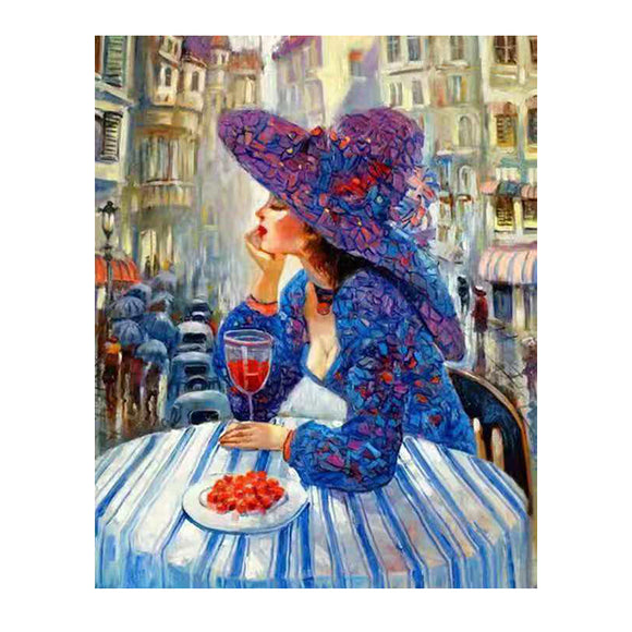 Diamond Painting DIY Kit,Full Drill, 50x40cm- Drinking Woman