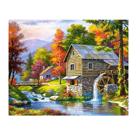 Diamond Painting DIY Kit,Full Drill, 50x40cm- Cabin in the Forest