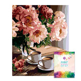 Easy Craft Paint by Number DIY Kit, 50x40cm- Coffee and Flowers (New Tube)